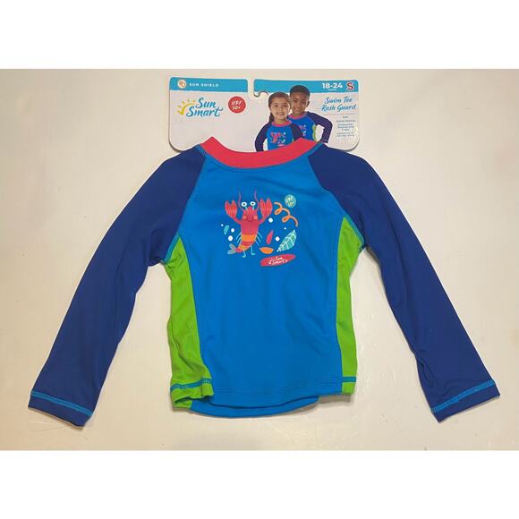 2pr. New Boys & Girls Swim Tee Rash Guard Lobster Theme Sm. 18-24 Months SPF 50+ - Picture 2 of 5